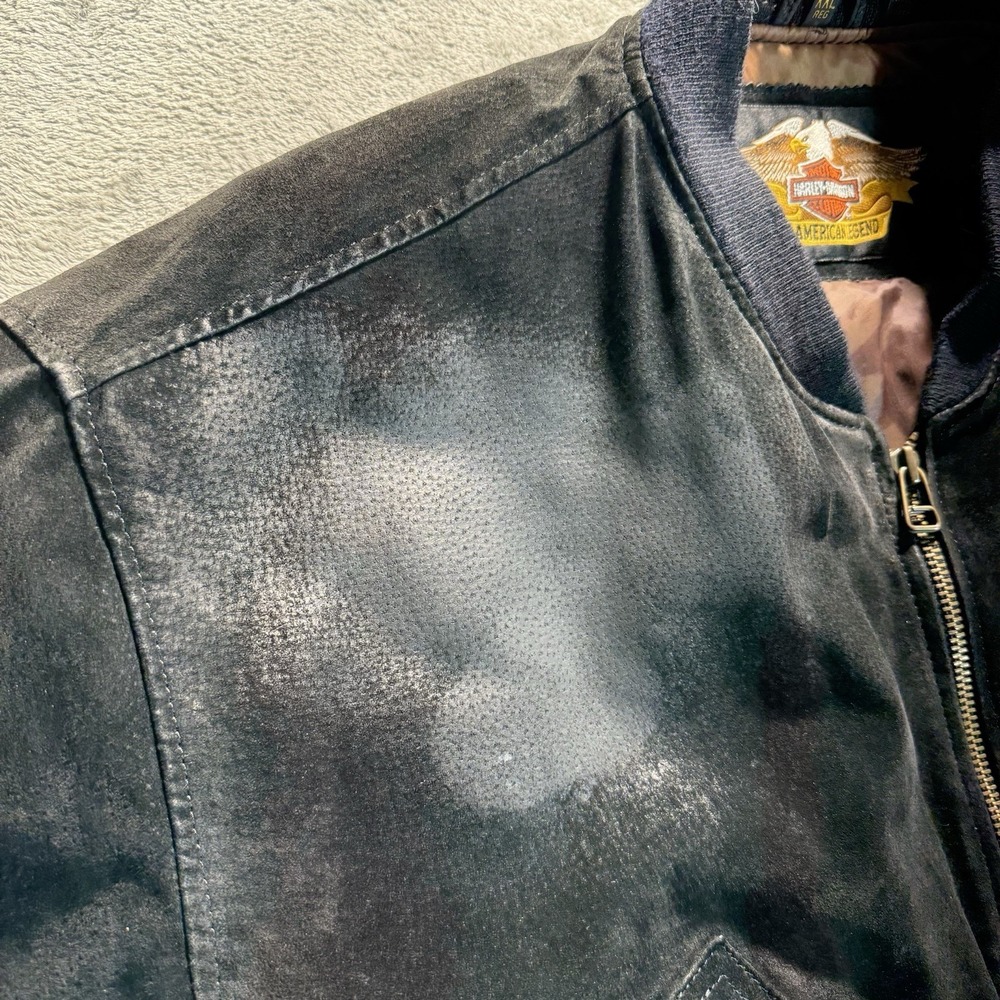 Harley-Davidson Suede Bomber Jacket V-Twin Power Patch Black XXL Vintage - Picture 5 of 16